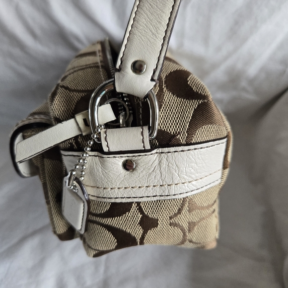 Coach Legacy Signature Small Pouch Shoulder Handbag, In Tan And White - Picture 3 of 9